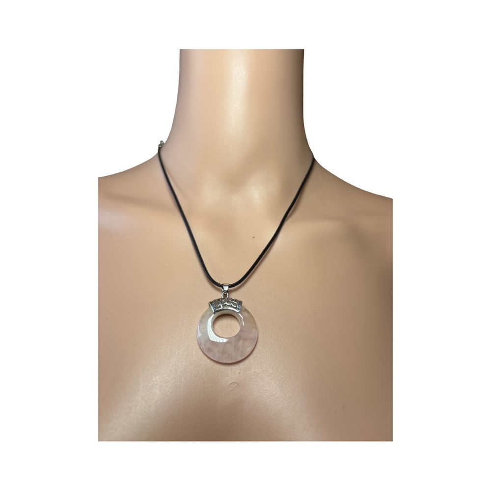 Elegant Light Pink Pendant on black cord Necklace